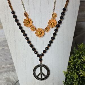 "Peace & Flowers" Boho  1-NWT Necklace 2 pc Set - Women Jewelry